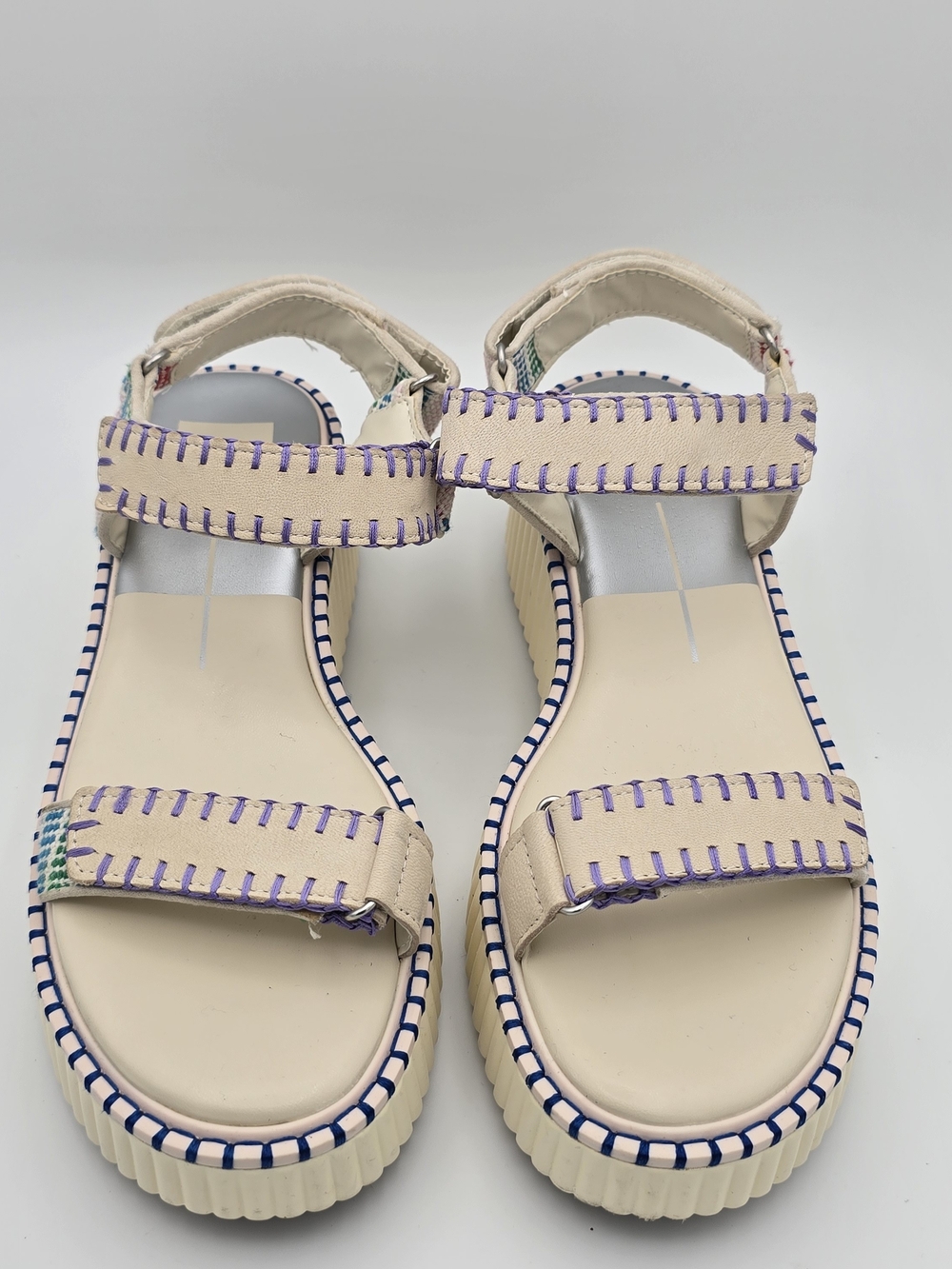 Dolce Vita Cream Platform Sandals with Purple Stitching - Picture 2 of 8